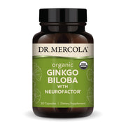 Dr. Mercola Ginkgo Biloba capsules in bottle for daily brain health.