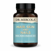 Dr. Mercola Hair, Skin and Nails bottle with premium capsules for daily beauty support.
