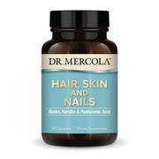 Dr. Mercola Hair, Skin and Nails bottle with premium capsules for daily beauty support.