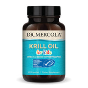 Dr. Mercola Krill Oil for Kids bottle on packaging supports daily omega-3 intake