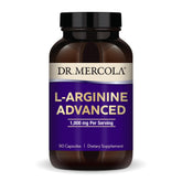Dr. Mercola L-Arginine Advanced bottle and label showing 90 capsules for energy support