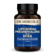 Dr. Mercola Liposomal Pregnenolone Plus DHEA bottle highlighting premium packaging and product name