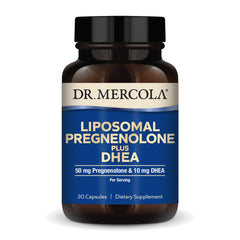 Dr. Mercola Liposomal Pregnenolone Plus DHEA bottle highlighting premium packaging and product name
