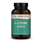 Dr. Mercola L-Lysine bottle shows 1,500 mg per serving for daily immune support.