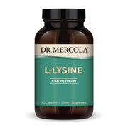 Dr. Mercola L-Lysine bottle shows 1,500 mg per serving for daily immune support.