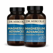 Dr. Mercola Magnesium Advanced bottle pouring Magtein magnesium for daily brain support.
