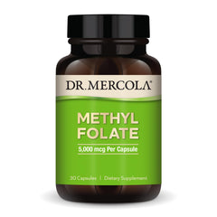 Dr. Mercola Methyl Folate bottle label shows 5 mg capsules for detox support.