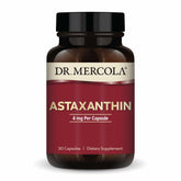 Dr. Mercola Organic Astaxanthin 4 mg bottle highlighting organic source for antioxidant support.