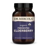 Dr. Mercola Organic Fermented Elderberry bottle on the counter supports daily wellness.