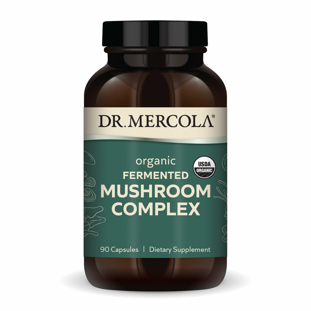 Dr. Mercola Organic Fermented Mushroom Complex bottle front for daily wellness