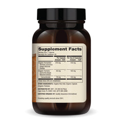 Dr. Mercola Organic Fermented Turmeric back label shows USDA Organic and Non-GMO assurances