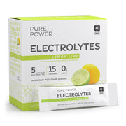 Dr. Mercola Pure Power Electrolytes lemon-lime packet ready to mix for hydration.