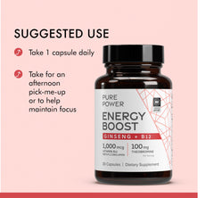 Dr. Mercola Pure Power Energy Boost bottle side showcasing capsule format.