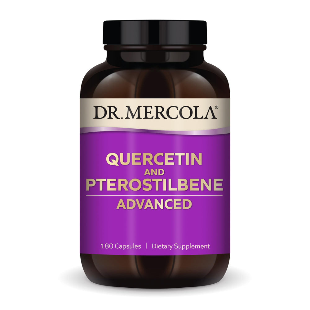 Dr Mercola Quercetin & Pterostilbene Advanced bottle front highlighting high bioavailability immune support