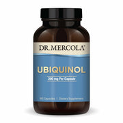 Dr. Mercola Ubiquinol bottle emphasizing energy support for daily vitality.