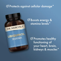 Dr. Mercola Ubiquinol fermentation process graphic indicating advanced production.