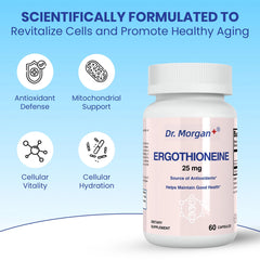 Close-up of DR.MORGAN Ergothioneine capsules for daily wellness use