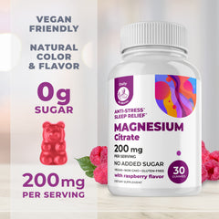 DR. MORITZ Magnesium Citrate Gummies closeup highlighting raspberry flavor for a pleasant, daily chew.