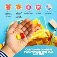 Close-up of DR. MORITZ Omega-3 gummies with lemon-orange flavor.