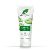 Dr Organic Aloe Vera Gel 200ml bottle closeup showing soothing gel for the skin
