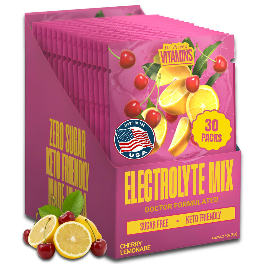 Dr. Price's Cherry Lemonade electrolytes packet front view for quick on-the-go hydration