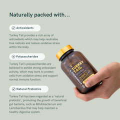 Bottle with two-month supply messaging on the label of Dr Sosnowski's BioActive Turkey Tail