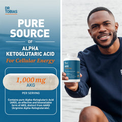 Closeup of Dr. Tobias AKG capsules highlighting vegan gluten-free formula