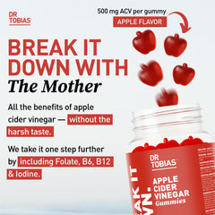 Dr. Tobias ACV Gummies bottle back showing ingredients and nutrients.