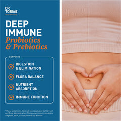Dr. Tobias Deep Immune ingredient list highlights PreforPro prebiotics for enhanced action.