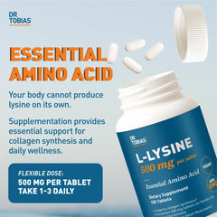 Dr. Tobias L-Lysine bottle with label showing vegan and non-GMO formula.