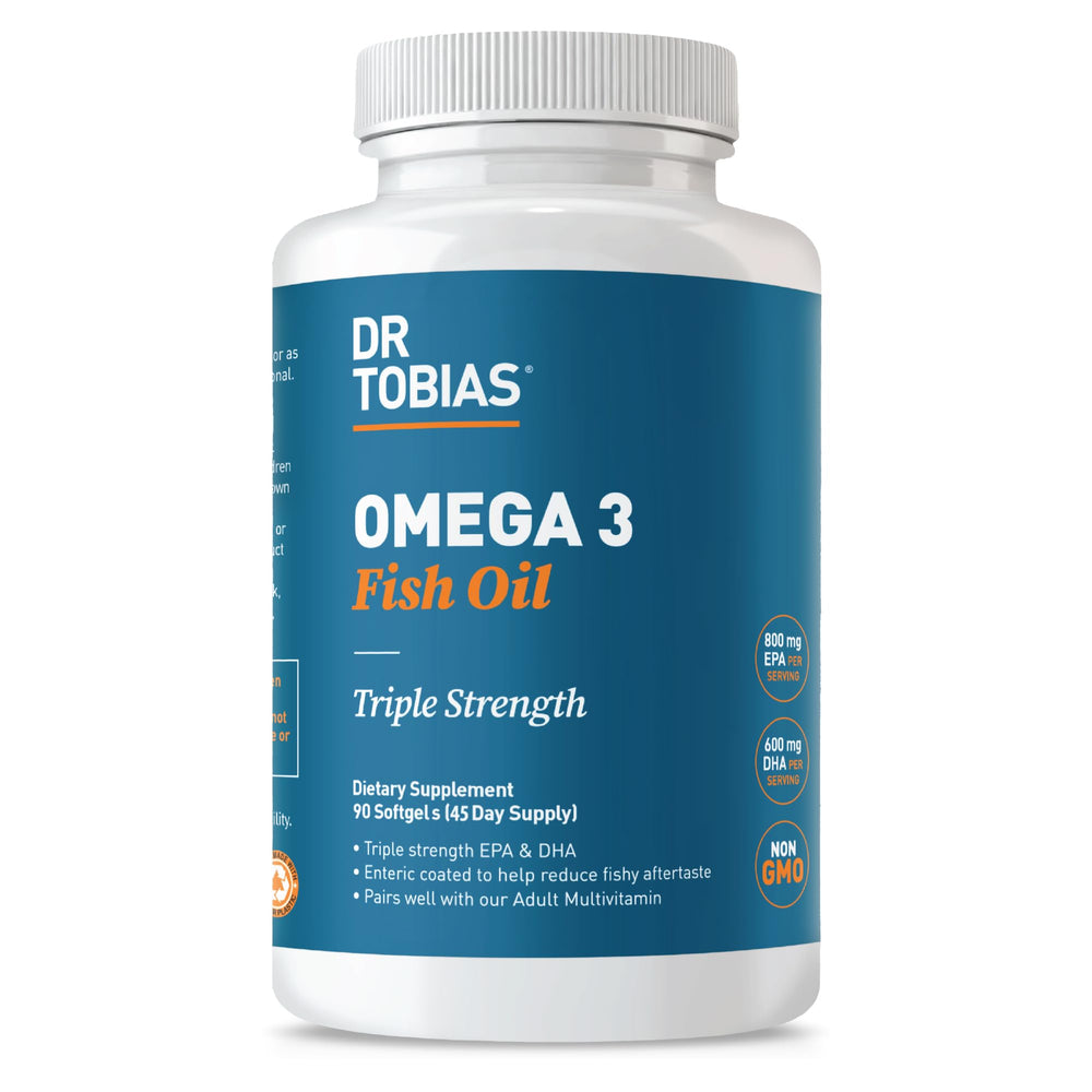 Dr. Tobias Omega-3 2000mg bottle with enteric-coated softgels for clean absorption