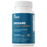 Dr. Tobias Oregano and Caprylic Acid Blend bottle pour supports gut balance and detox.