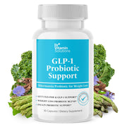 DR VITAMIN SOLUTIONS GLP-1 Probiotic Support bottle label showing product branding for gut wellness