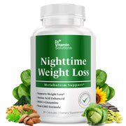 DR VITAMIN SOLUTIONS nighttime fat burner bottle on nightstand for sleep-support weight management