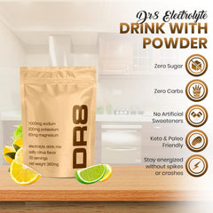 DR8 powder dissolving in water for rapid hydration during activity