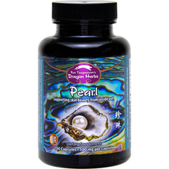 Dragon Herbs Pearl Powder Capsules bottle front promoting radiant skin and beauty.