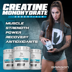 DRAGON PHARMA Creatine Monohydrate scoop shows easy portion for workouts.