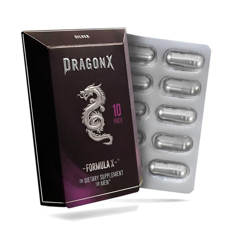DRAGONX Silver bottle closeup shows fast-acting stamina support.
