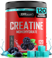 Dralot Creatine Gummies bottle pour demonstrates convenient on-the-go energy for workouts.