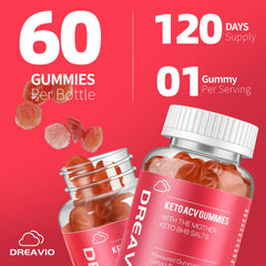 DREAVIO Keto ACV Gummies ingredients label emphasizing natural ingredients and no added sugars.