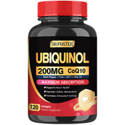 DRFOSTER CoQ10 ubiquinol 200mg bottle highlights max absorption for daily energy