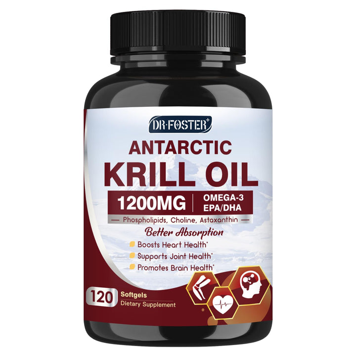 DRFOSTER Krill Oil 1200mg softgels support heart and brain health.