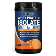 DRFOSTER Whey Isolate in a labeled jar ready for post-workout shakes.