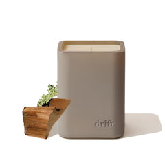 Drift teak candle front view highlights modern design for enhanced ambience.