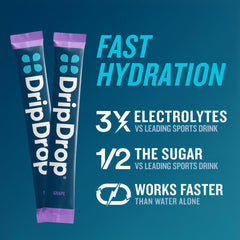 DripDrop grape flavor packets ideal post-workout refreshment.