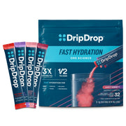 DripDrop Juicy Variety Pack front view for on-the-go hydration.