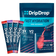 DripDrop Juicy Variety Pack front view, ideal for on-the-go rehydration.