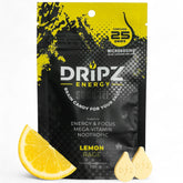 Dripz Energy Lemon Rage bottle pouring tablets for quick energy on the go