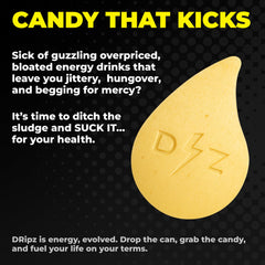 Dripz Energy Lemon Rage tablet closeup showing focus-boosting details