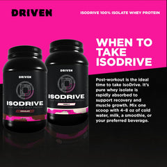 Driven Nutrition IsoDrive Vanilla bottle beside a shaker for versatile daily protein fueling.
